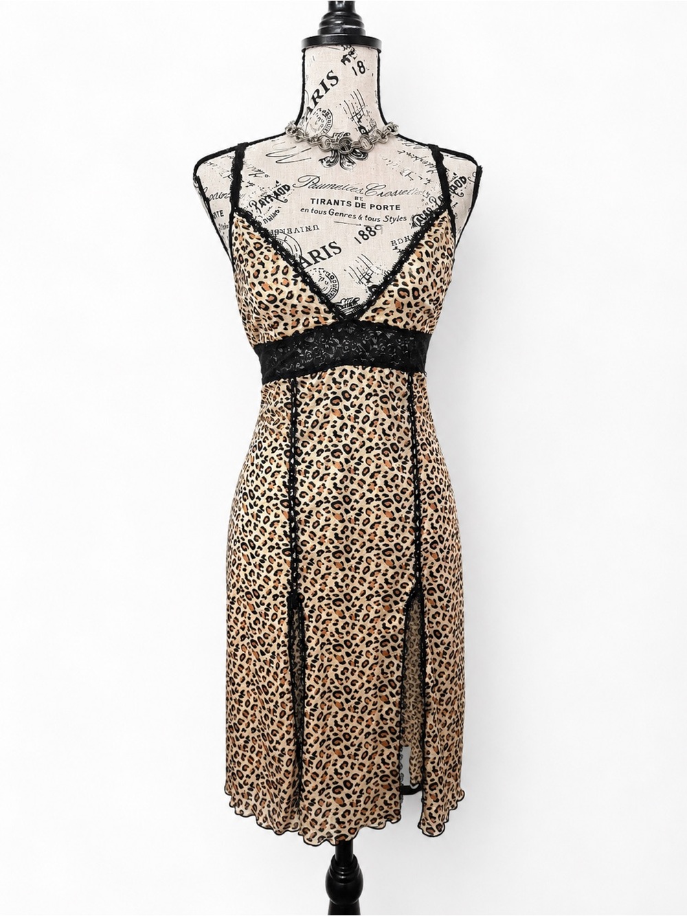 Tous Leopard Print Chemise with Black Lace Trim